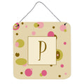 Letter P Initial Monogram  Tan Dots Wall Or Door Hanging Prints