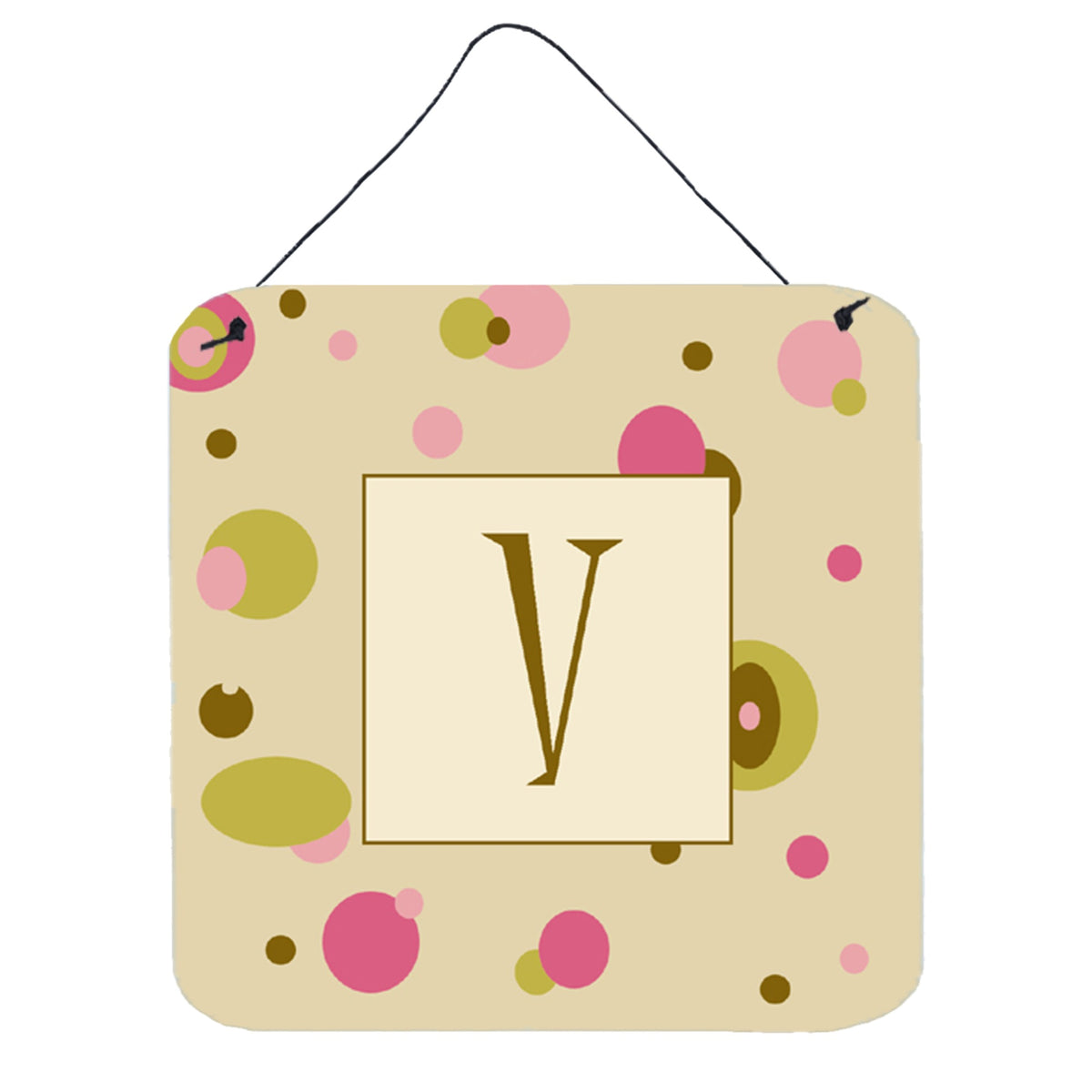 Letter V Initial Monogram  Tan Dots Wall Or Door Hanging Prints