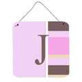 Letter J Initial Monogram  Pink Stripes Wall Or Door Hanging Prints