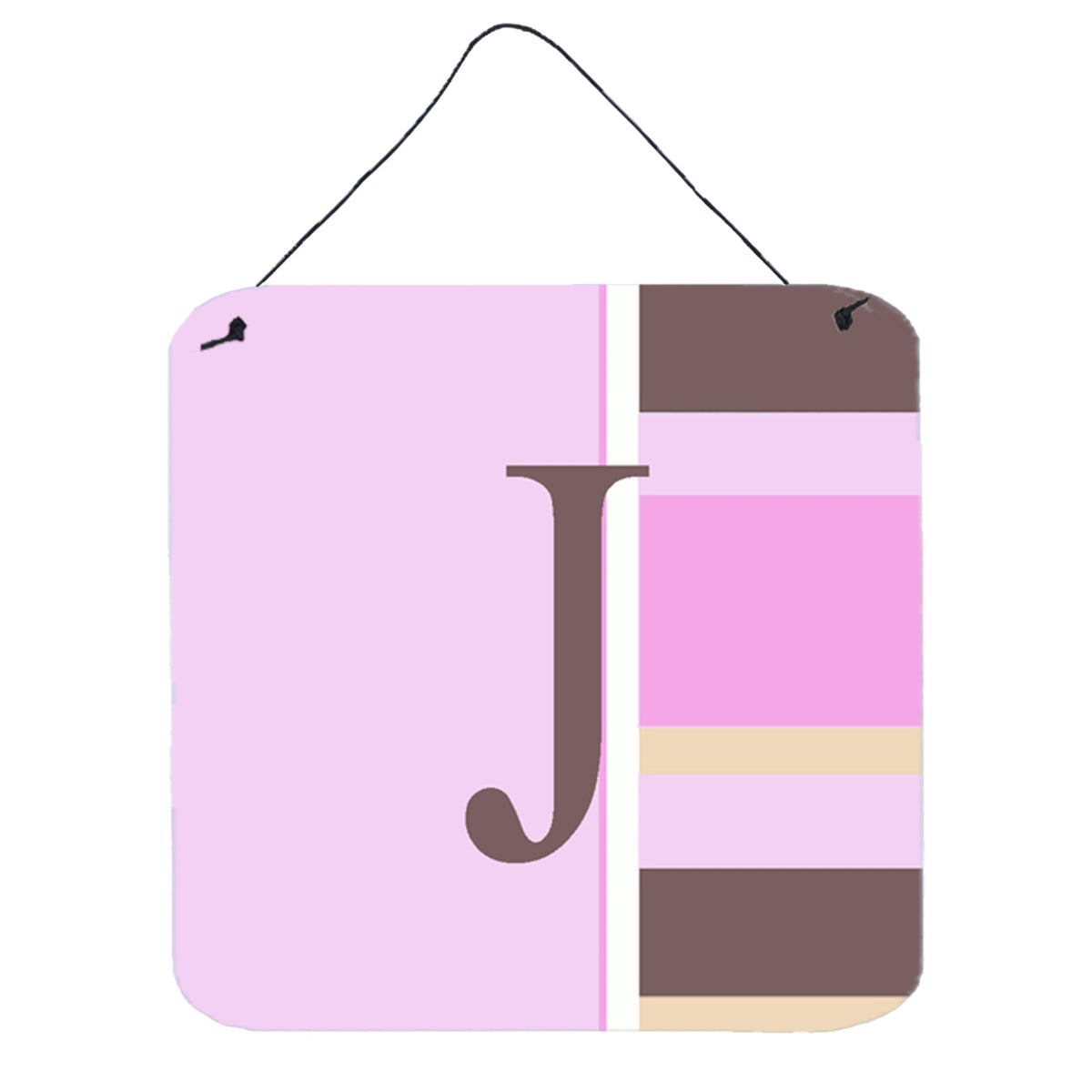 Letter J Initial Monogram  Pink Stripes Wall Or Door Hanging Prints