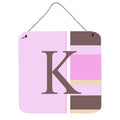 Letter K Initial Monogram  Pink Stripes Wall Or Door Hanging Prints