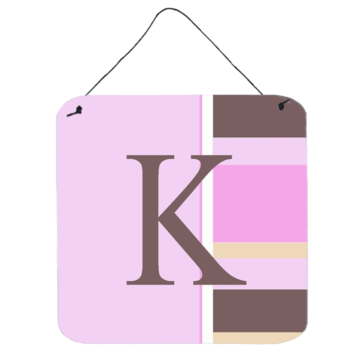 Letter K Initial Monogram  Pink Stripes Wall Or Door Hanging Prints