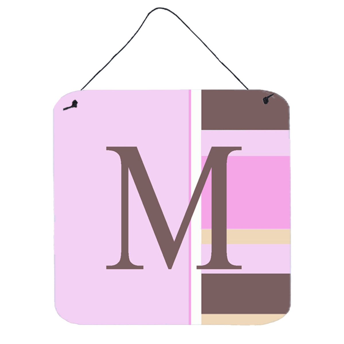 Letter M Initial Monogram  Pink Stripes Wall Or Door Hanging Prints