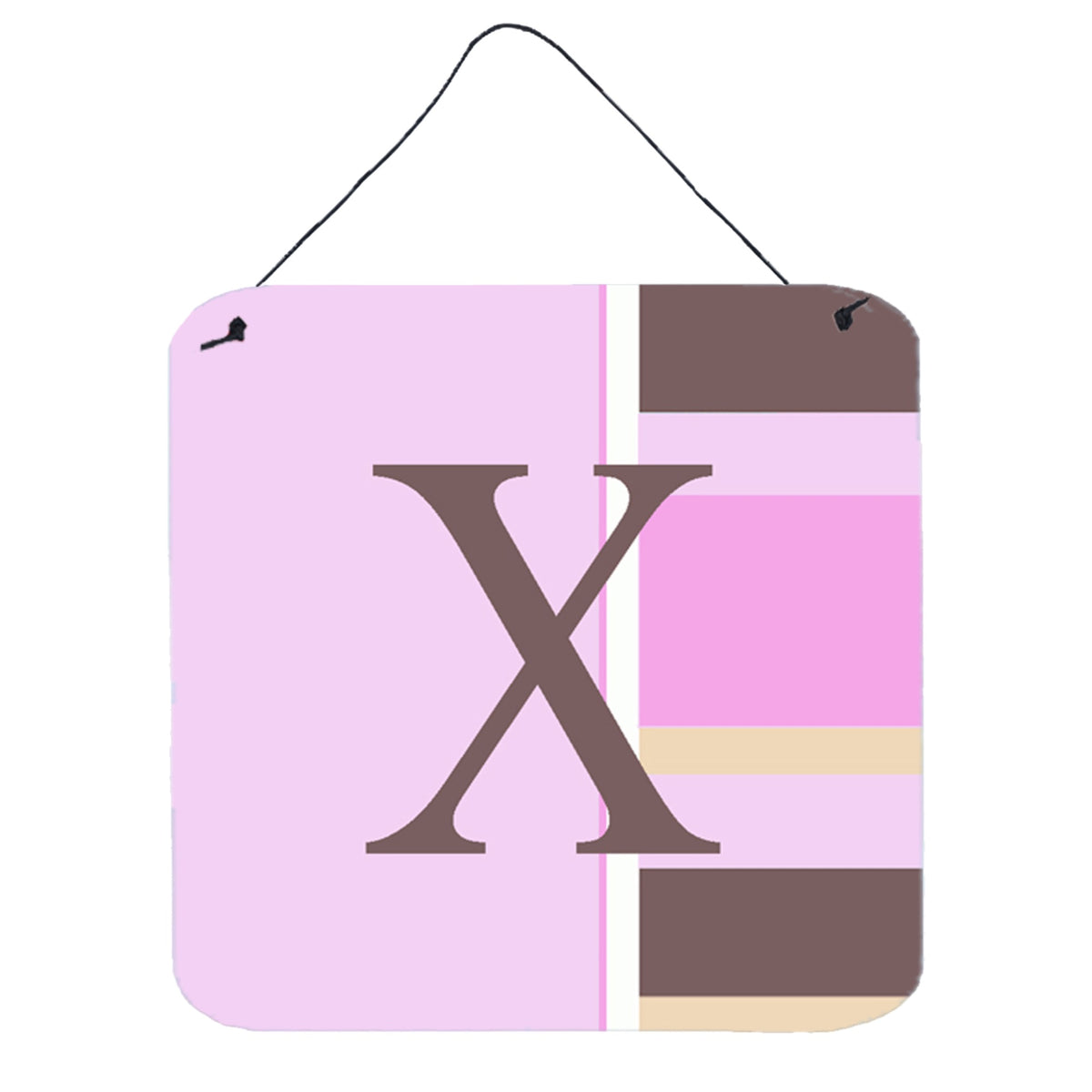 Letter X Initial Monogram  Pink Stripes Wall Or Door Hanging Prints