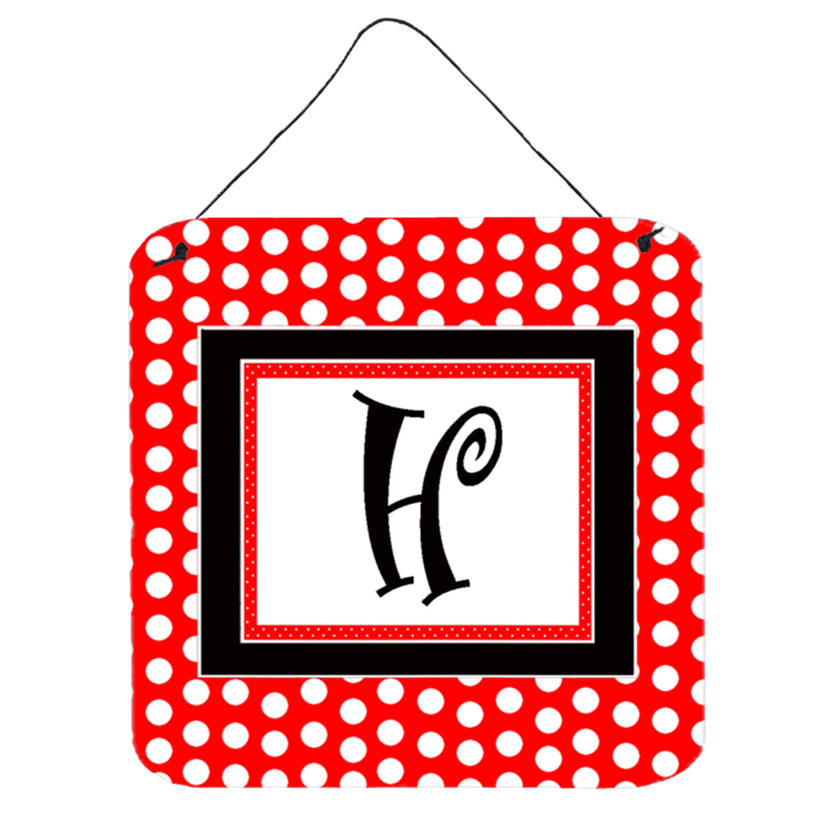 Letter H Initial   Red Black Polka Dots Wall Or Door Hanging Prints