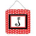 Letter J Initial   Red Black Polka Dots Wall Or Door Hanging Prints