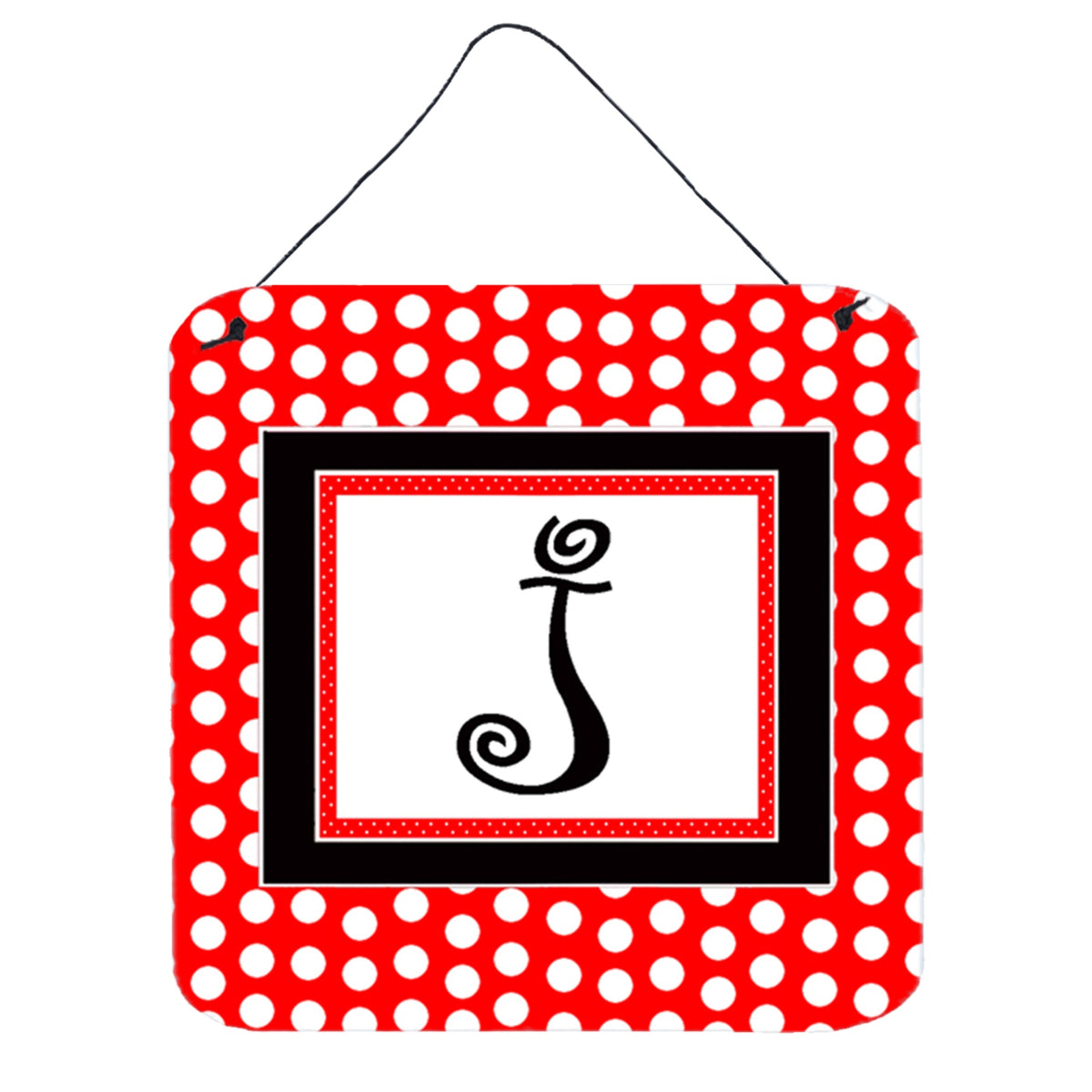 Letter J Initial   Red Black Polka Dots Wall Or Door Hanging Prints
