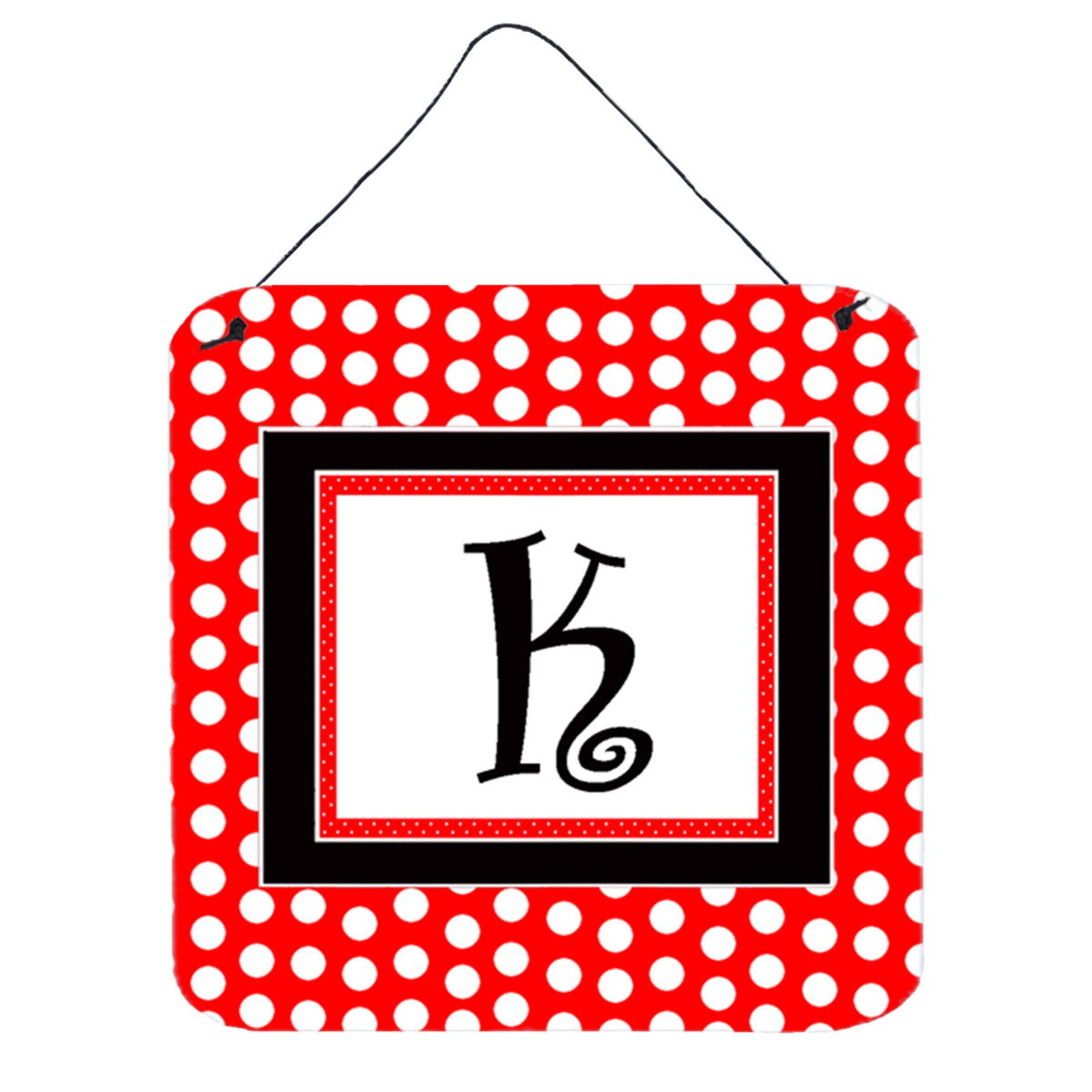 Letter K Initial   Red Black Polka Dots Wall Or Door Hanging Prints