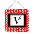Letter V Initial   Red Black Polka Dots Wall Or Door Hanging Prints