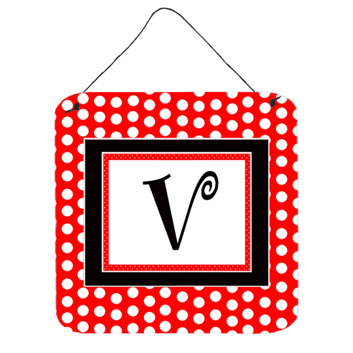 Letter V Initial   Red Black Polka Dots Wall Or Door Hanging Prints