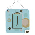 Letter J Initial Monogram  Blue Dots Wall Or Door Hanging Prints