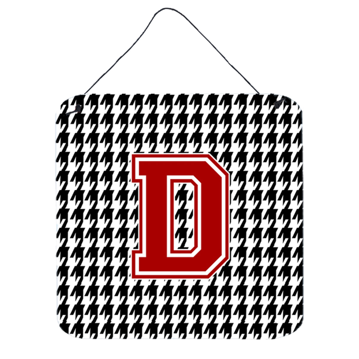 Letter D Monogram  Houndstooth Black Wall Or Door Hanging Prints