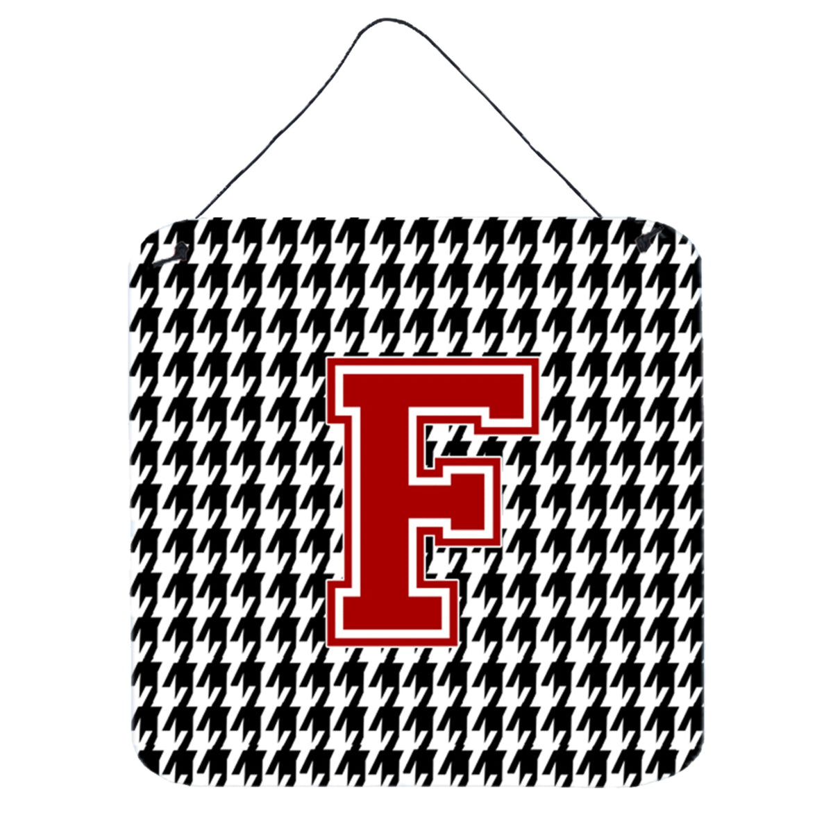 Letter F Monogram  Houndstooth Black Wall Or Door Hanging Prints