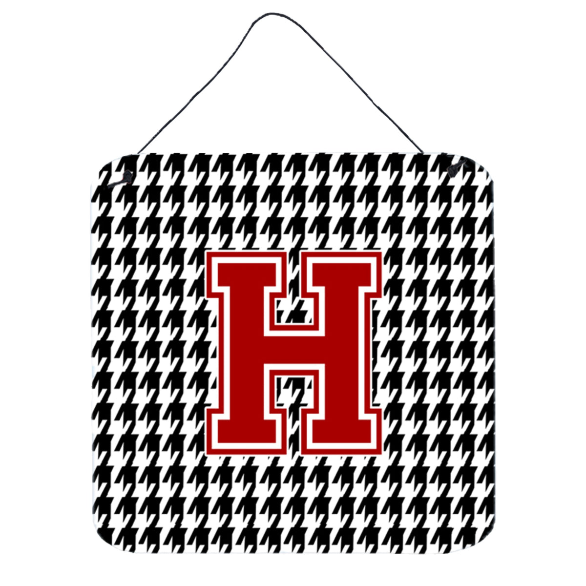 Letter H Monogram  Houndstooth Black Wall Or Door Hanging Prints
