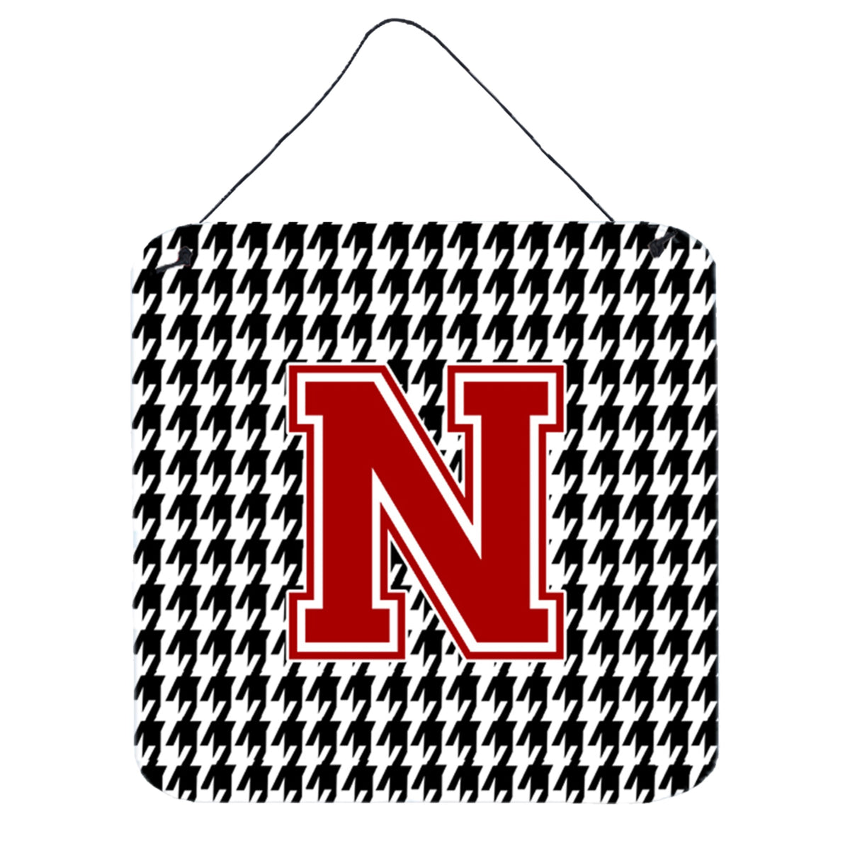 Letter N Monogram  Houndstooth Black Wall Or Door Hanging Prints