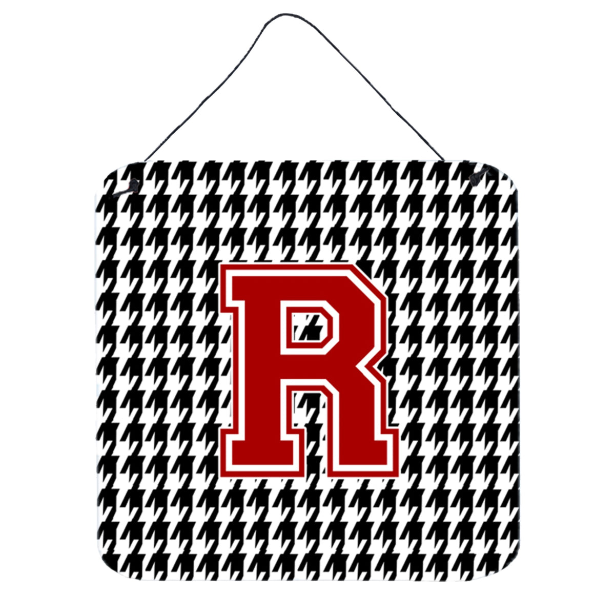 Letter R Monogram  Houndstooth Black Wall Or Door Hanging Prints