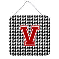 Letter V Monogram  Houndstooth Black Wall Or Door Hanging Prints