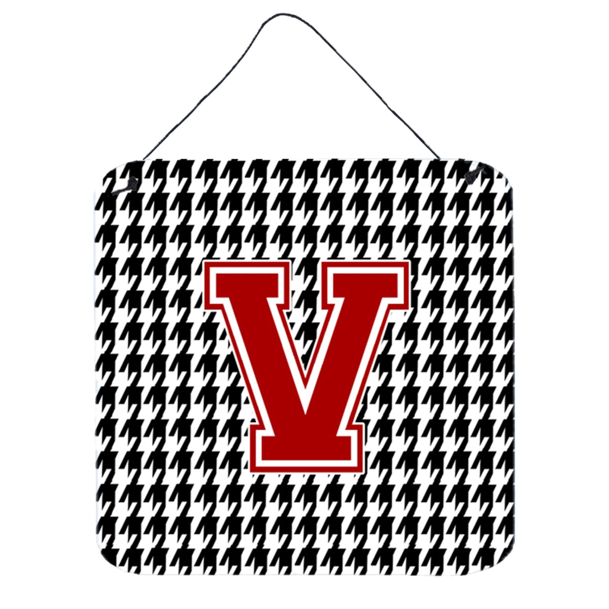 Letter V Monogram  Houndstooth Black Wall Or Door Hanging Prints