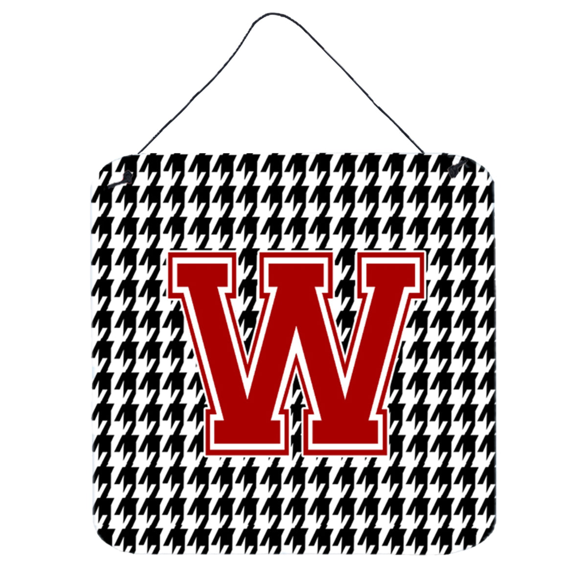 Letter W Monogram  Houndstooth Black Wall Or Door Hanging Prints