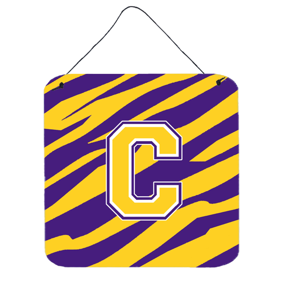Letter C Monogram  Tiger Stripe  Purple Gold Wall Or Door Hanging Prints