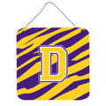 Letter D Monogram  Tiger Stripe  Purple Gold Wall Or Door Hanging Prints