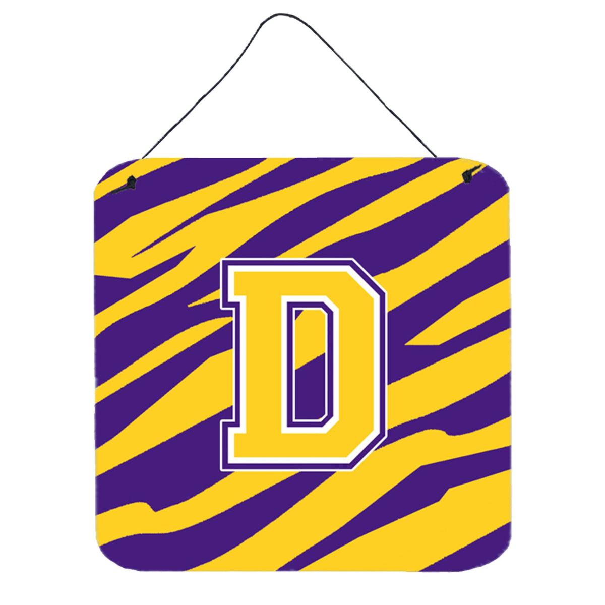 Letter D Monogram  Tiger Stripe  Purple Gold Wall Or Door Hanging Prints