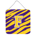 Letter F Monogram  Tiger Stripe  Purple Gold Wall Or Door Hanging Prints
