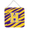 Letter H Monogram  Tiger Stripe  Purple Gold Wall Or Door Hanging Prints