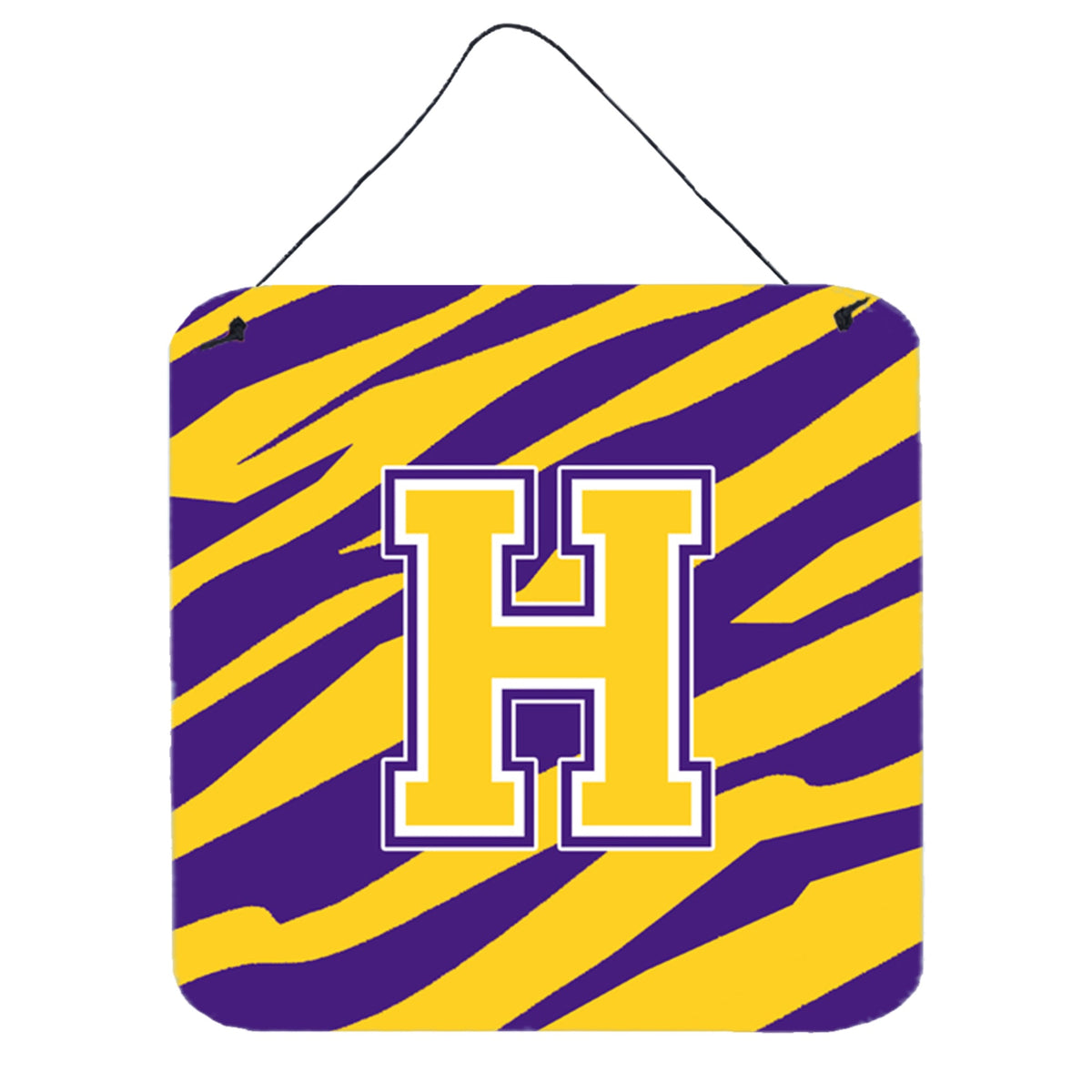 Letter H Monogram  Tiger Stripe  Purple Gold Wall Or Door Hanging Prints