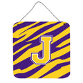 Letter J Monogram  Tiger Stripe  Purple Gold Wall Or Door Hanging Prints