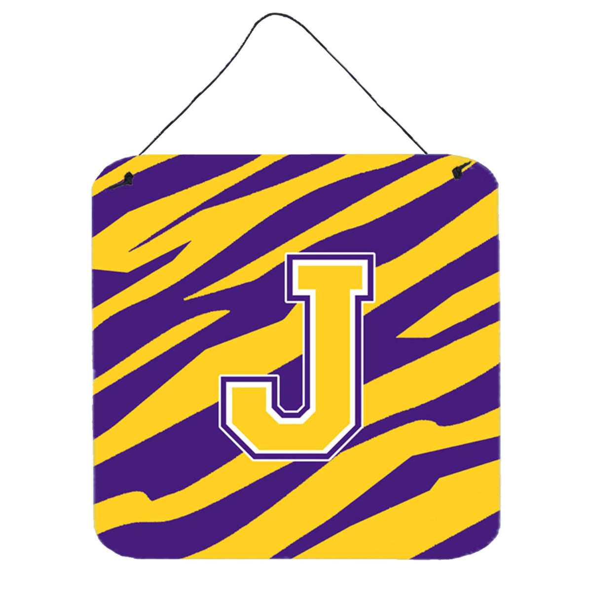 Letter J Monogram  Tiger Stripe  Purple Gold Wall Or Door Hanging Prints