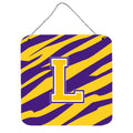 Letter L Monogram  Tiger Stripe  Purple Gold Wall Or Door Hanging Prints
