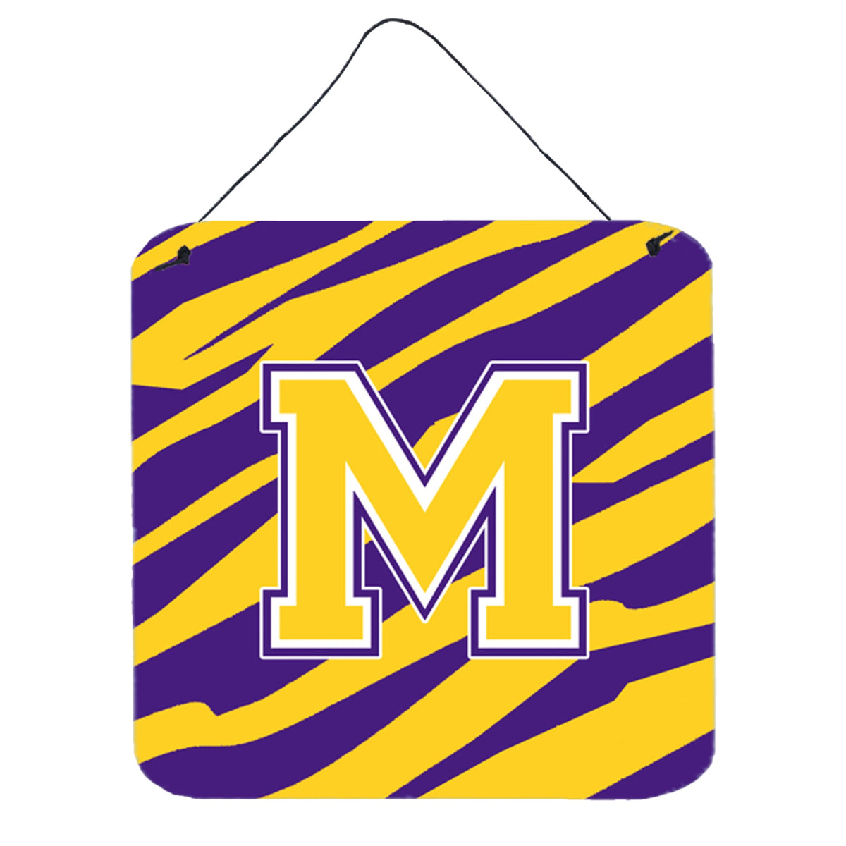 Letter M Monogram  Tiger Stripe  Purple Gold Wall Or Door Hanging Prints
