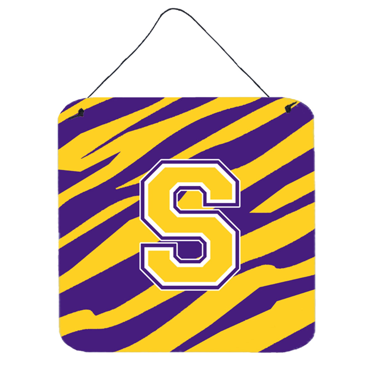 Letter S Monogram  Tiger Stripe  Purple Gold Wall Or Door Hanging Prints