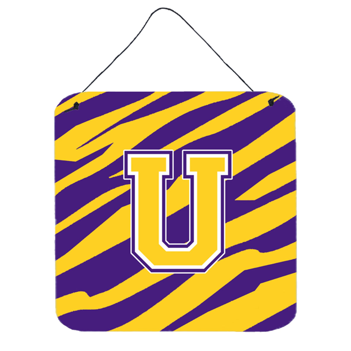 Letter U Monogram  Tiger Stripe  Purple Gold Wall Or Door Hanging Prints