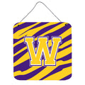 Letter W Monogram  Tiger Stripe  Purple Gold Wall Or Door Hanging Prints