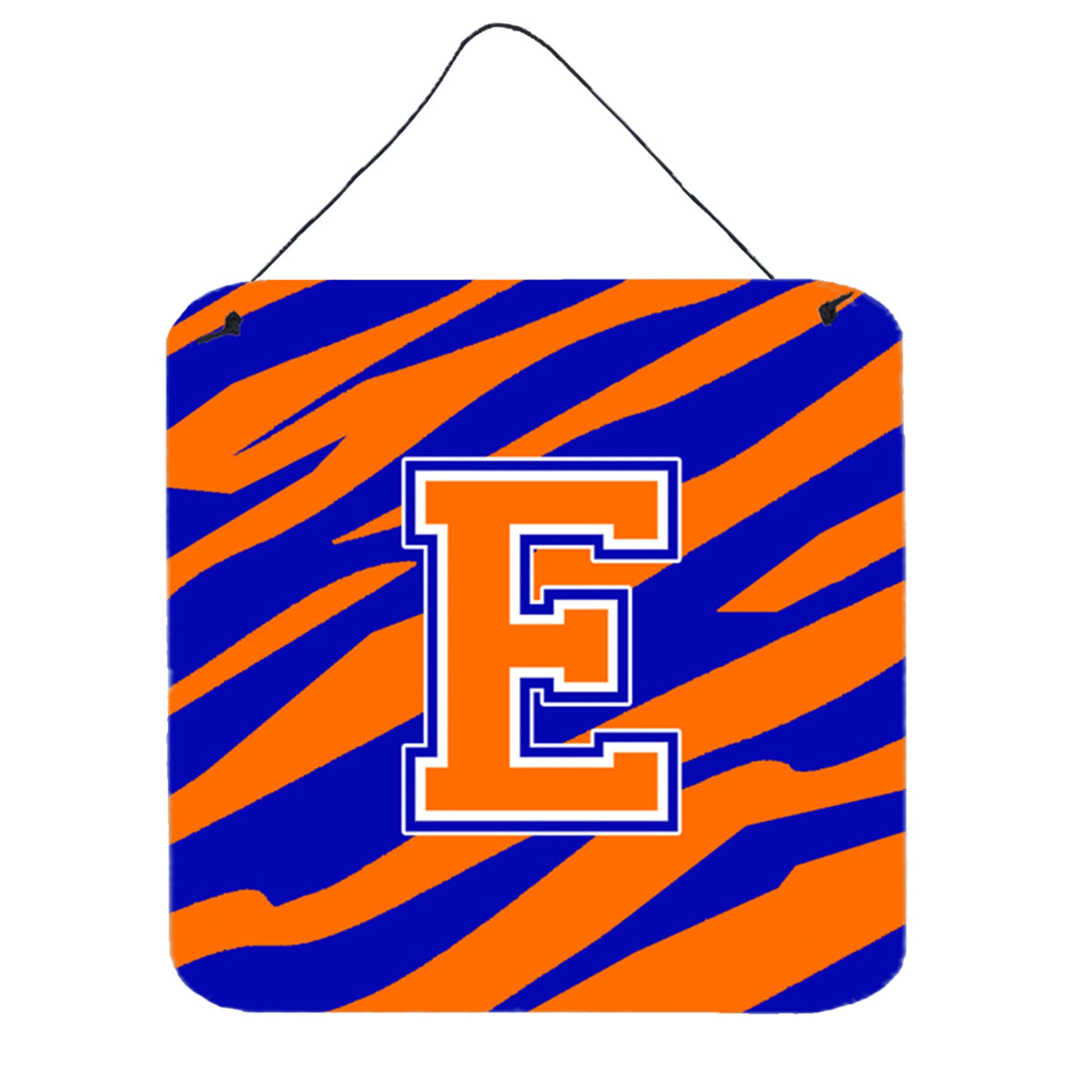 Letter E Initial Tiger Stripe  Blue Orange  Wall Or Door Hanging Prints