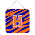 Letter H Initial Tiger Stripe  Blue Orange  Wall Or Door Hanging Prints