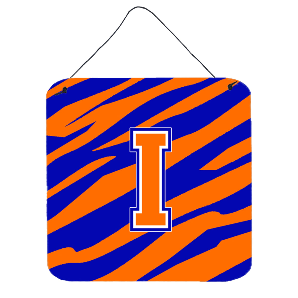 Letter I Initial Tiger Stripe  Blue Orange  Wall Or Door Hanging Prints