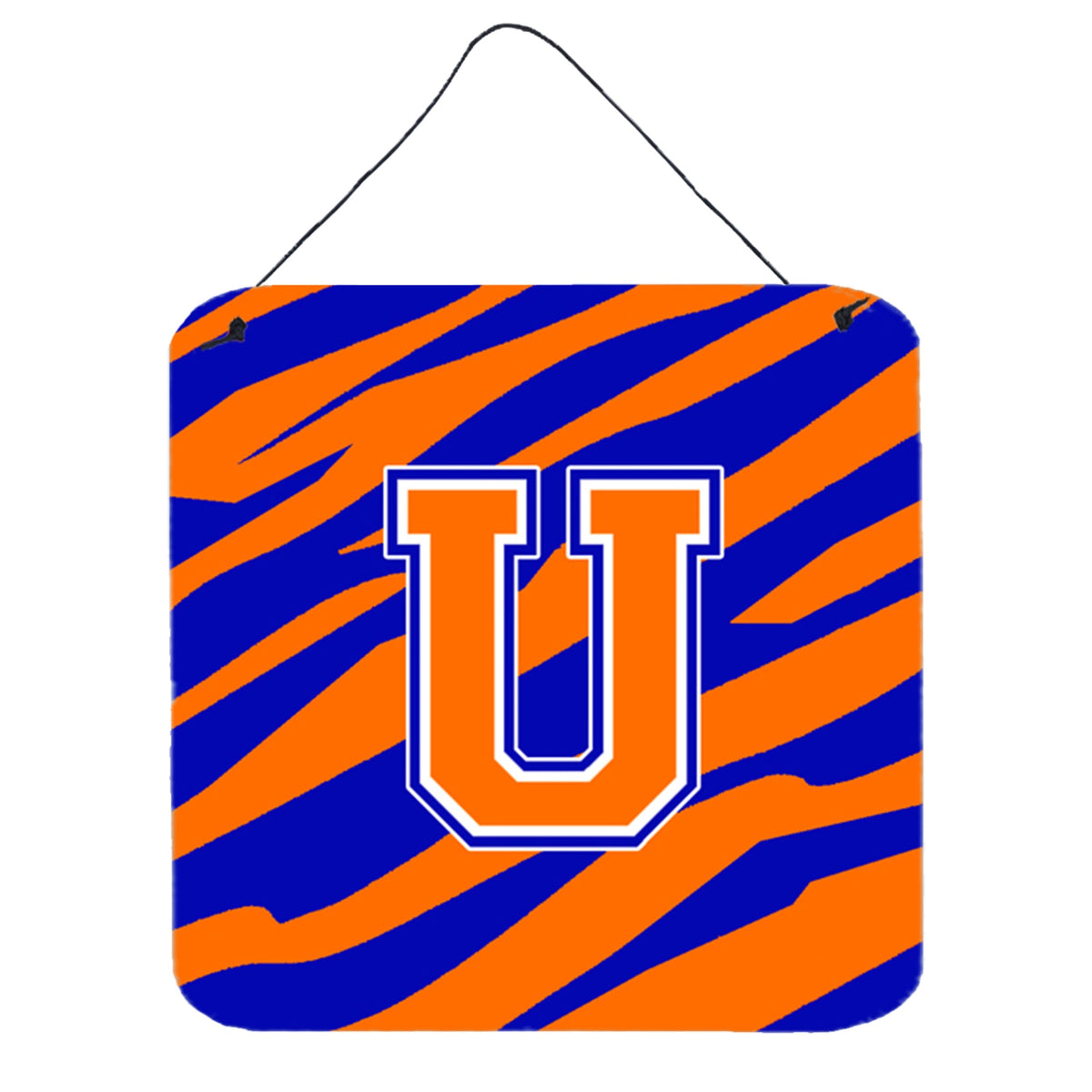 Letter U Initial Tiger Stripe  Blue Orange  Wall Or Door Hanging Prints