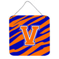 Letter V Initial Tiger Stripe  Blue Orange  Wall Or Door Hanging Prints