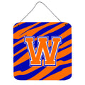 Letter W Initial Tiger Stripe  Blue Orange  Wall Or Door Hanging Prints