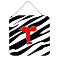 Letter T Initial Monogram  Zebra Red Wall Or Door Hanging Prints