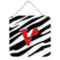 Letter V Initial Monogram  Zebra Red Wall Or Door Hanging Prints