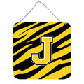 Letter J Initial Tiger Stripe  Black Gold  Wall Or Door Hanging Prints