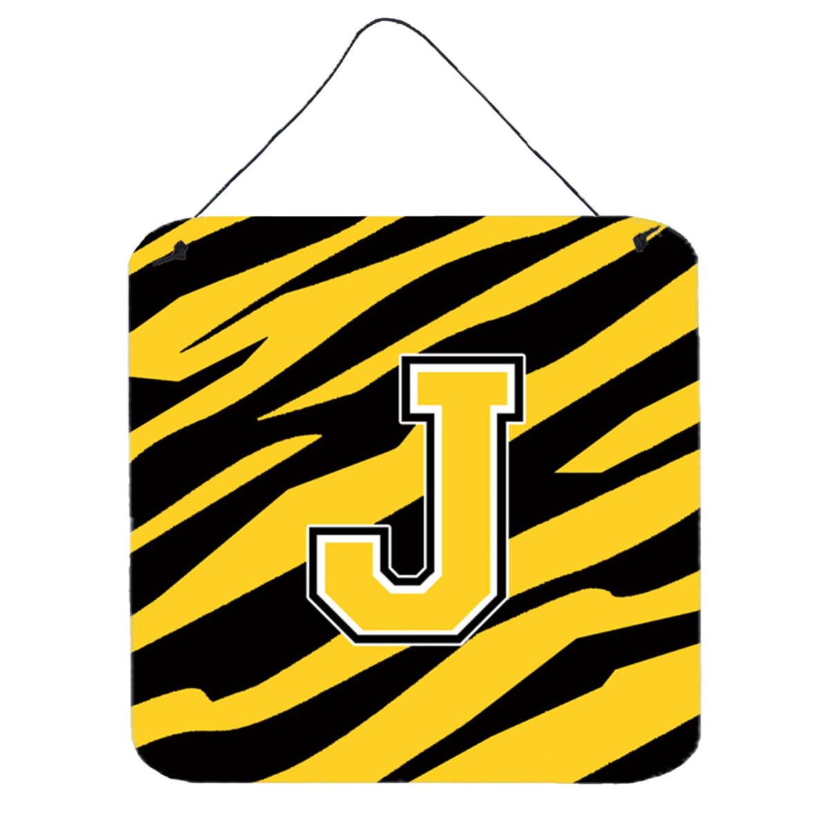 Letter J Initial Tiger Stripe  Black Gold  Wall Or Door Hanging Prints