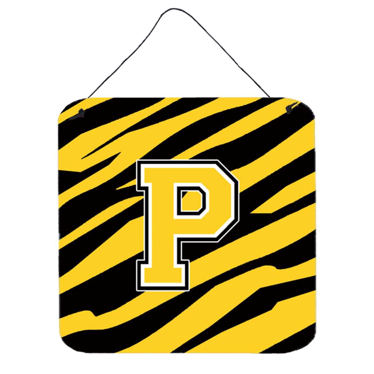 Letter P Initial Tiger Stripe  Black Gold  Wall Or Door Hanging Prints