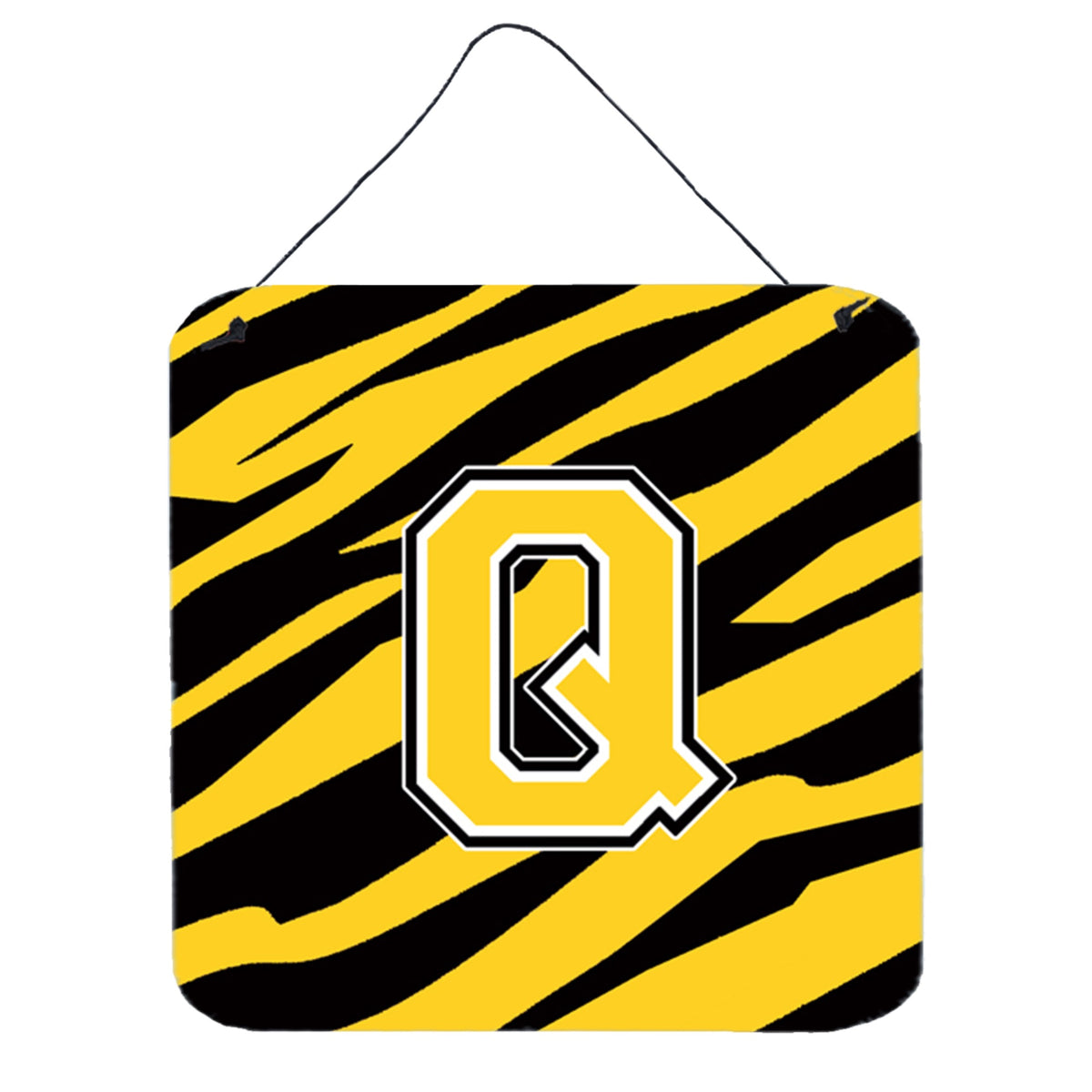 Letter Q Initial Tiger Stripe  Black Gold  Wall Or Door Hanging Prints