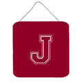 Letter J Initial Monogram  Maroon And White Wall Or Door Hanging Prints
