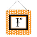 Letter F Initial Monogram  Orange Polkadots Wall Or Door Hanging Prints